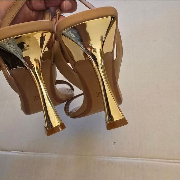 Zara Strappy Sandals In Tan Size 10 - Picture 7 of 12
